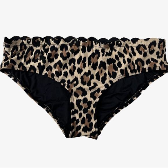 Kate Spade Crystal Cove Leopard Print Bikini Swim Bottom XL Studded Scallop Edge - Picture 2 of 9